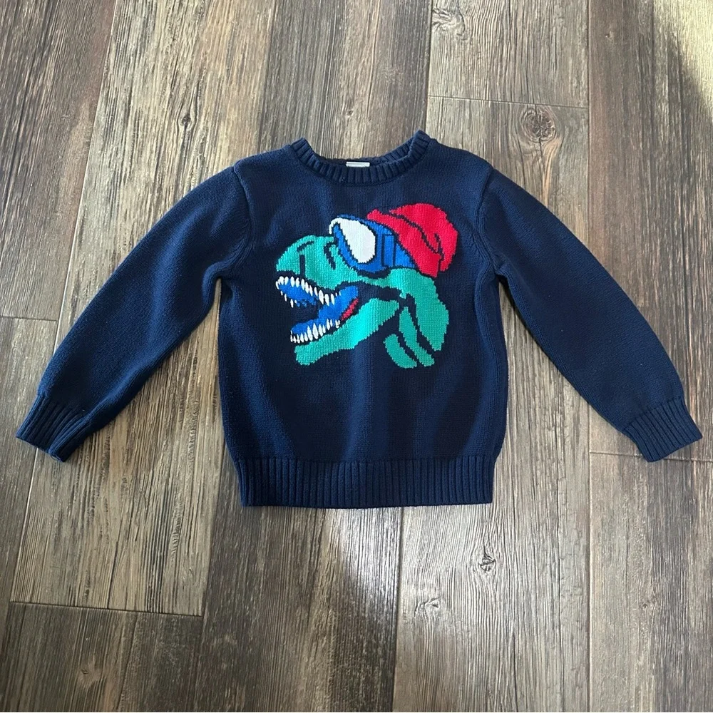 Gymboree XS 4 dinosaur with ski goggles & beanie navy blue sweater toddler boys